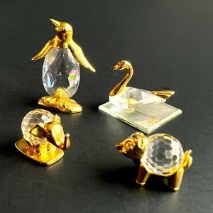 Vintage 1984 Gold penguin / swan / pig / elephant crystal palace figurines